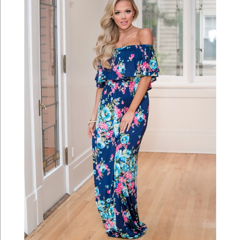 Boat Neck Floral Maxi Dress - Picture 3 of 5